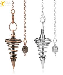 CSJA Metal Pendulum Pendulos Radiestesia Pendulums for Dowsing Divination Spiral Cone Antique Gold Silver Colour Pyramid Pendule He7519080