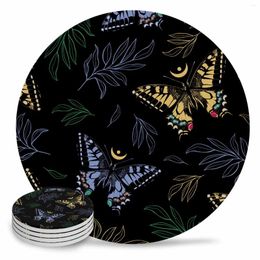 Table Mats Butterfly Watercolor Plant Vintage Ceramic Set Coffee Tea Cup Coasters Kitchen Accessories Round Placemat