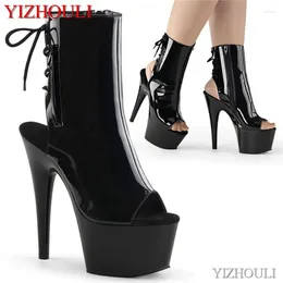 Dance Shoes 17cm Stiletto Heels Summer Banquet Stage Model Pole Dancing Ankle Boots Platform Open Toe/Heel Back Lace-up