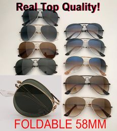 new Pilot Folding Real Glass lens Sunglasses 3479 aviation women men sun glasses male female G15 lens UV400 with folding fit p4196644