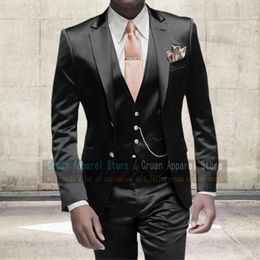 Luxury Shiny Black Suits for Men Slim Fit Prom Party Wedding Groomsmen Groom Suit Tuxedo 3Pcs Fashion Gold Blazer Vest Pants Set 240412
