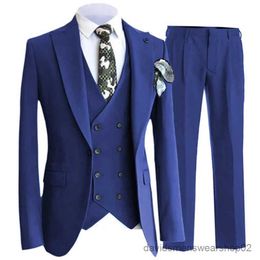 Men's Suits Blazers 3 Pcs Set Suits Vest Pants / Fashion New Men Casual Boutique Business Pure Colour Groom Wedding Hosting Suit Double Breasted Vest