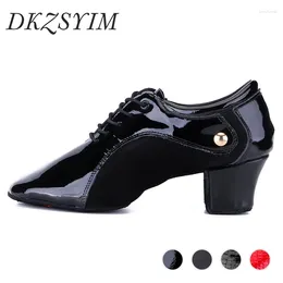 Dance Shoes DKZSYIM For Men Latin Women Waltz Modern Cowhide Close Toe Middle Heel Ballroom Sneakers