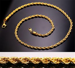 Gold Chains Fashion Stainless Steel Hip Hop Jewelry Rope Chain Mens Necklace8652467