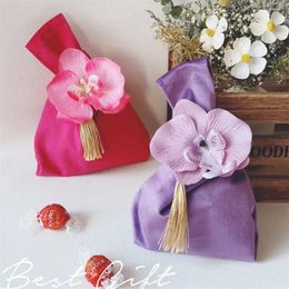 Gift Wrap Velvet Candy Bag Pouches With Flower Happy Day Born Baby Senior Feeling Cloth Handbag Wedding Special Flannel Packing Bags