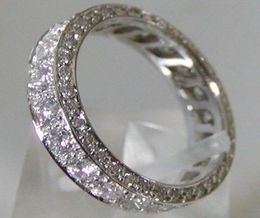 Eternity Promise Band Ring 925 sterling silver 3 Rows Pave Diamond Wedding rings for Women Men Fine gemstone Jewelry5859081