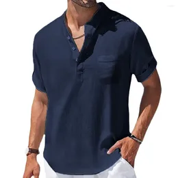 Men's T Shirts Summer Cotton And Linen Short-Sleeved T-shirt Collar Casual T-shirts Shirt Male Men Clothing
