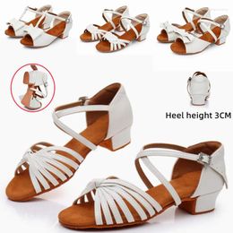 Dance Shoes White Leather Girl Ballroom Children Low Heel Ladies Women Latin Kids Professional Dancing