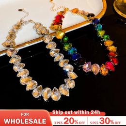 Chains Colourful Rhinestone Crystal Necklace For Women Luxury Fashion Water Drop Choker Necklaces Party Wedding Bridal Jewellery
