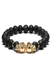 Charm Bracelets 8mm Natural Lava Stone Bracelet Retro Black Beads Fashion Men Skull Braclet Simple Design Punk Jewellery Brazalet Ho2532525