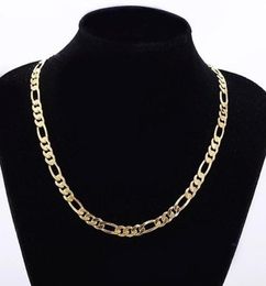 Mens 24k Solid Gold GF 8mm Italian Figaro Link Chain Necklace 24 Inches1440651