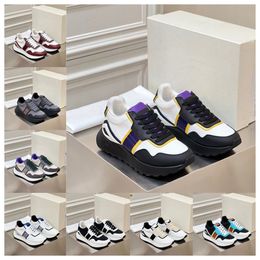 Top Luxury Multi material patchwork of cowhide with contrasting Colours men women thick soled lace up black white sports fashionable and versatile casual shoes
