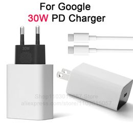 30W PD Fast Charger Adapter EU US Plug For Google Pixel 5 6 7 Pro 4XL 3XL 2XL 3 5A 6A 100M Type-C Cable Quick Charger Adapter