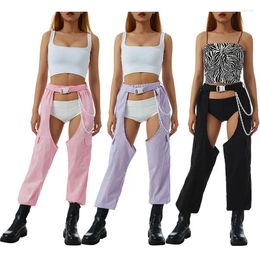 Women's Pants Open Crotch Long Women Solid Black High Waist Crotchless Trousers With Chain Belt Lady Sexy Night Club