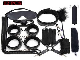 y Leather BDSM Kits Plush Bondage Set Handcuffs Games Whip Gag Nipple Clamps Sex Toys For Couples Exotic Accessories8453914