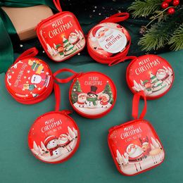 Christmas Zipper Coin Purse Portable Round Square Bag Home Office Key Headphone Data Cable Storage Moneybag Santa Claus Pattern