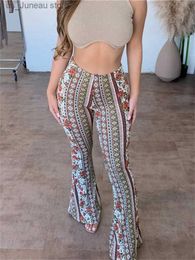 Women's Pants Capris hirigin Women Boho High Waist Flare Pants Slimming Casual Straight Retro Floral Print Comfy Palazzo Trousers Leggings 1 T240415