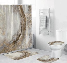 Marble White Shower Curtain Set with Non Slip Rug Bath Mat Carpet Modern Bathroom Curtains Toilet Lid Cover Home Decoration 2205052295213
