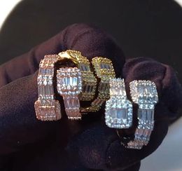 14K Gold Men Ladies Cubic Zirconia Diamond Ring Baguette Square Stones Ring Rosegold Silver Colour Hiphop Jewelry2446653