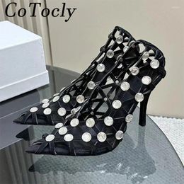 Dress Shoes Luxury Rhinestone High Heels Women Pumps Pointed Toe Mesh Wedding Party Woman Summer Crystal Stiletto Runway Sandals