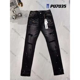 Purple Jeans Mens Denim Jeans Fashion Trends Distressed Black Ripped Biker Slim Fit Motorcycle Mans High-End Quality Black Pants 395