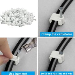 Cable Wire Clips 7mm 100PC Cable Management Electrical Ethernet Dish TV Speaker Wire Cord Tie Holder Single Coaxial Nail Clamps