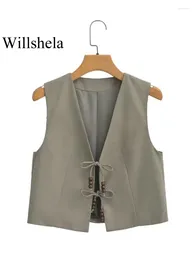 Women's Vests Women Fashion With Beading Army Green Lace Up Vest Sleeveless Jackets Vintage V-Neck Waistcoat Female Chic Tank Tops