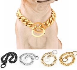 15mm 316L Stainless Steel Gold Plated Dog Collars Cuban Link Chain Puppy Necklace Pet Dog Accessories Supplies4042229