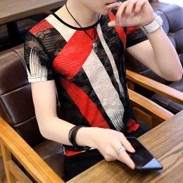 Summer Fashion Men's Short Sleeved Hollow T-shirt Cool and Transparent Fashion Men's Half Sleeved T-shirt