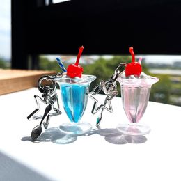 Creative Mini Miniature Cherry Cream Cup Keychain for Women Girls Bag Ornament Car Keyring Holder Pendant Decors