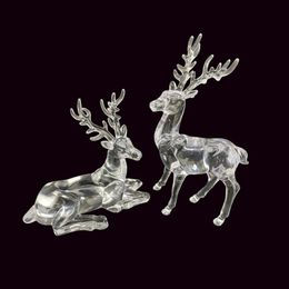 Acrylic Deer Figure Figurines Desktop Ornament Transparent Elk Reindeer Sculpture Miniatures Christmas Home Office Decoration