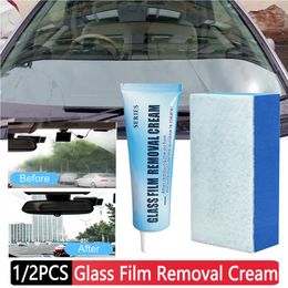 1/2PCS Car Glass Film Removal Cream 20g Car Glass Polishing Degreaser Cleaner Oil Film Clean Removing Paste with Sponge