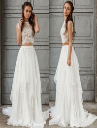 Sexy Two Piece Boho Wedding Dress 2021 Crop Top Chiffon Summer Beach Garden Bride Dresses Floor Length Bohemian Country Bridal Gow8837194