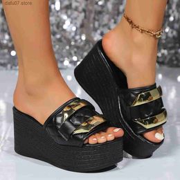 Slippers Small stature tall size womens shoes new summer style slope heel sandals thick sole sponge cake high heels straight line slippers for women H240412