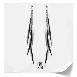 Backs Earrings Feather Design Unisex Ear Clips Long Sterling Silver Jewellery Charming And Trendy Tassel Style