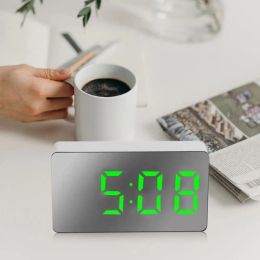 1~5PCS Mirror Table Clock Digital USB Alarm Snooze Display Time Night LED Light Desk Desktop Home Decor Gifts for Children