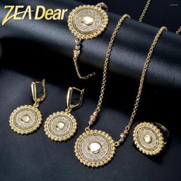 Necklace Earrings Set ZEADear Wedding Gold Colour Round Disc Pendant Bracelets Earring Rings 2024 Statement Party Gifts