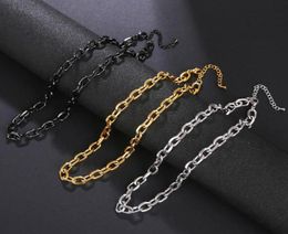 Chokers Punk Black Gold Color Stainless Steel Choker Necklace For Men Women Curb Cuban Chunky Link Chain Figaro Jewelry4472930