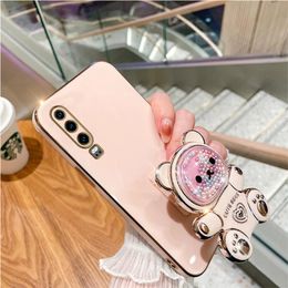 Cute Quicksand Bear Holder Plating Phone Case For Motorola Moto G8 G9 G50 G30 G20 G10 G60 G22 G23 G52 G73 G60s G32 Stand Cover