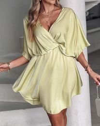 Casual Dresses Sexy Elegant For Women Batwing Sleeve Overlap Flowy Swing Dress Fashion 2024 Summer Female Clothing Outfits