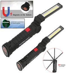 Portable 5 Mode COB Flashlight Torch USB Rechargeable LED Gadget Work Light Magnetic Hang Hook Outdoor Camp Car Cordless Flexible 2022620