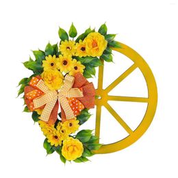 Decorative Flowers Spring Front Door Wreath Wooden Wheel Handmade 41x41cm Lifelike Decoration For Table Centrepieces Multifunctional Durable