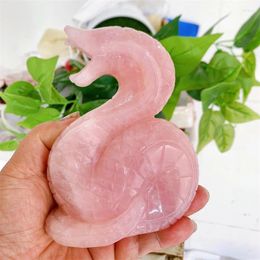 Decorative Figurines Natural Rose Quartz Snake Animal Statue Crystal Crafts Healing Gemstone Fengshui Carving Gift 1pcs