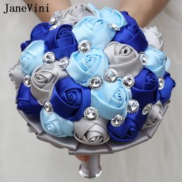 JaneVini 15CM Grey Flower Girl Bridesmaids Bouquet with Crystal Satin Bridal Bridesmaid Wedding Bouquets Ramos De Flores Novia