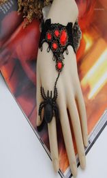 Charm Bracelets Handmade Gothic Jewellery Vintage Spider Bracelet For Women Accessories Black Lace Bangles Lady Party Jewelry14522252