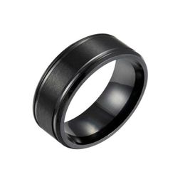 Loredana 8mm Black and White Gold Three Colours Solid Colour Matte Double Bevel Stainless Steel Men039s Rings Tailored for Men Q05815399500