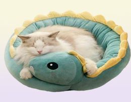 Cat Beds furniture Pet Bed Dinosaur Round Small Dog For s Beautiful Puppy Mat Soft Sofa Nest Warm kitten Sleep s Products L2208261797828