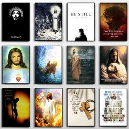 Jesus Christ Portrait And Bible Verse Quotes Religious Poster Wall Art Pictures Canvas Painting Nordic Living Room Home Decor