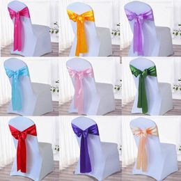 Chair Covers Stretch Wedding Satin Fabric Bow Tie Ribbon Band Party Birthday Decoration Drop Without Cover