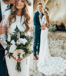 2020 Beach Full Lace Wedding Dresses Long Sleeves Boho Plus Size Sweep Train Bohemian Wedding Dress Country Bridal Gowns vestidos 9137597